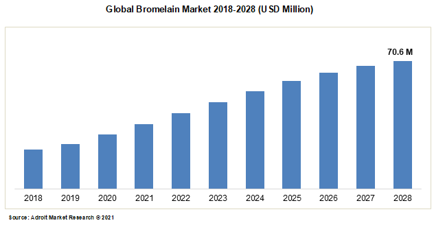 Global Bromelain Market 2018-2028 (USD Million)