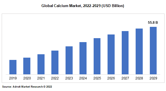 Global Calcium Market, 2022-2029 (USD Billion)